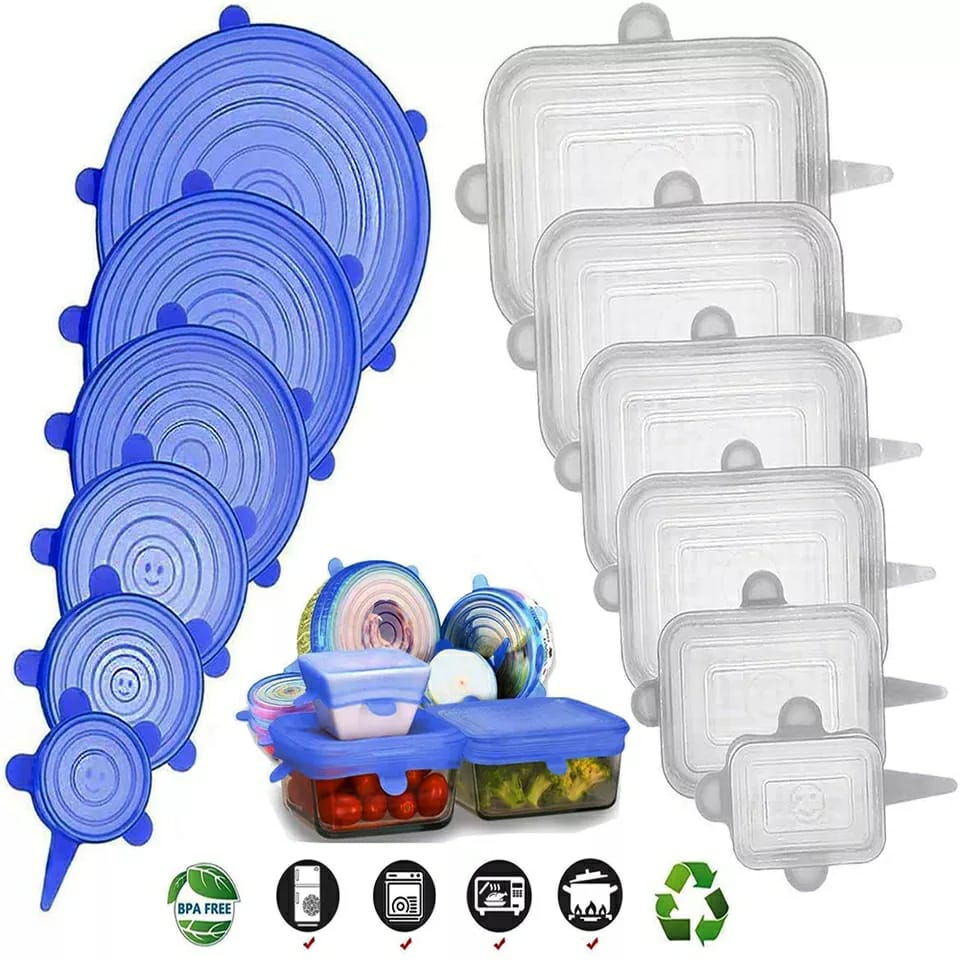 6 couvercles en silicone, extensibles, réutilisables, hermétiques, pour conservation des aliments, pour micro-ondes, pour la cuisine