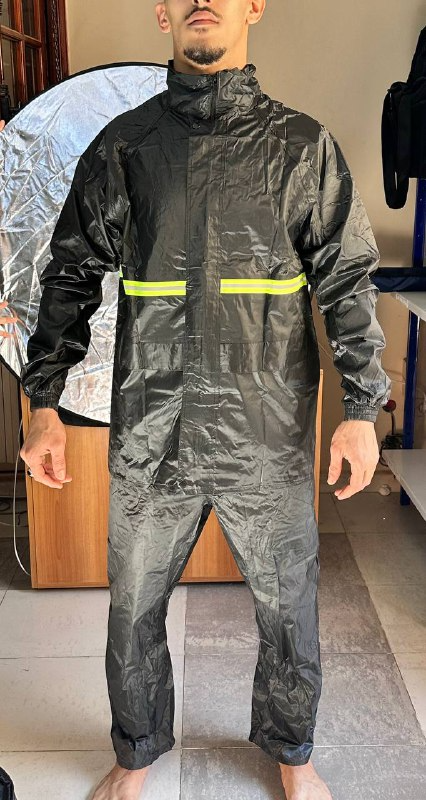 Waterproof rain suit jacket and trousers with hood