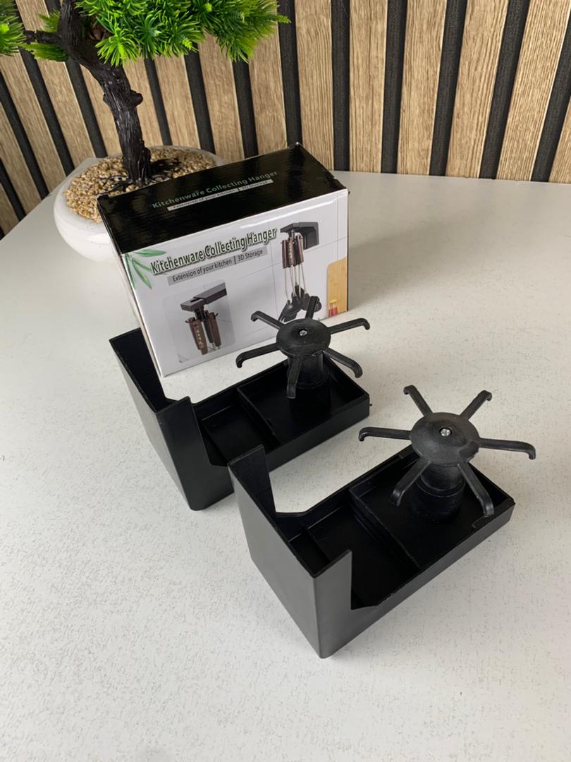 Set of 2 360° rotating storage racks with 6 hooks for kitchen