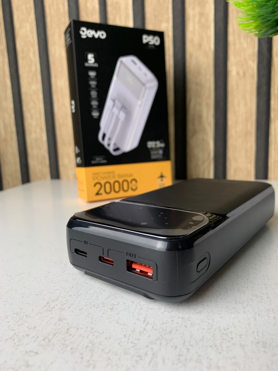 باور بانك جيفو 20000 مللي أمبير مع كابل مدمج وشاشة LCD
