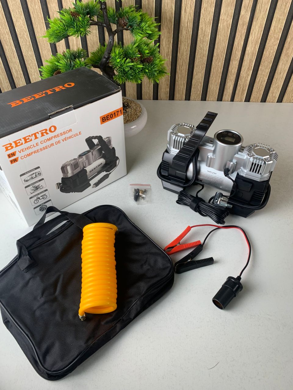 ضاغط هواء للسيارة بمكبس مزدوج وشاشة LCD بقدرة 180 واط 150psi طراز BE0171