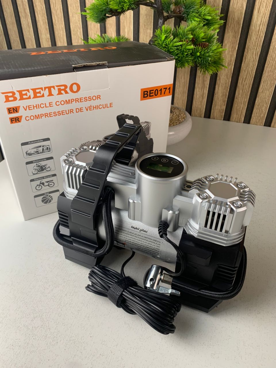 ضاغط هواء للسيارة بمكبس مزدوج وشاشة LCD بقدرة 180 واط 150psi طراز BE0171