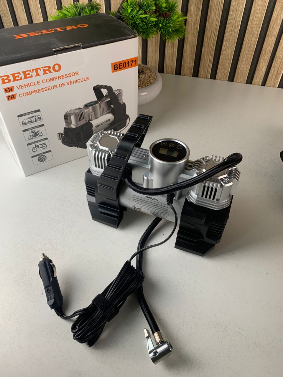 ضاغط هواء للسيارة بمكبس مزدوج وشاشة LCD بقدرة 180 واط 150psi طراز BE0171