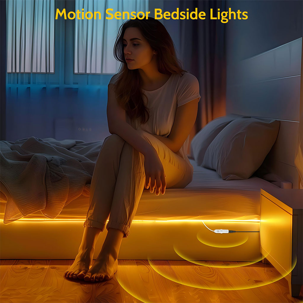 شريط إضاءة LED للسرير مع مستشعر حركة وتحكم بالتطبيق 3000K