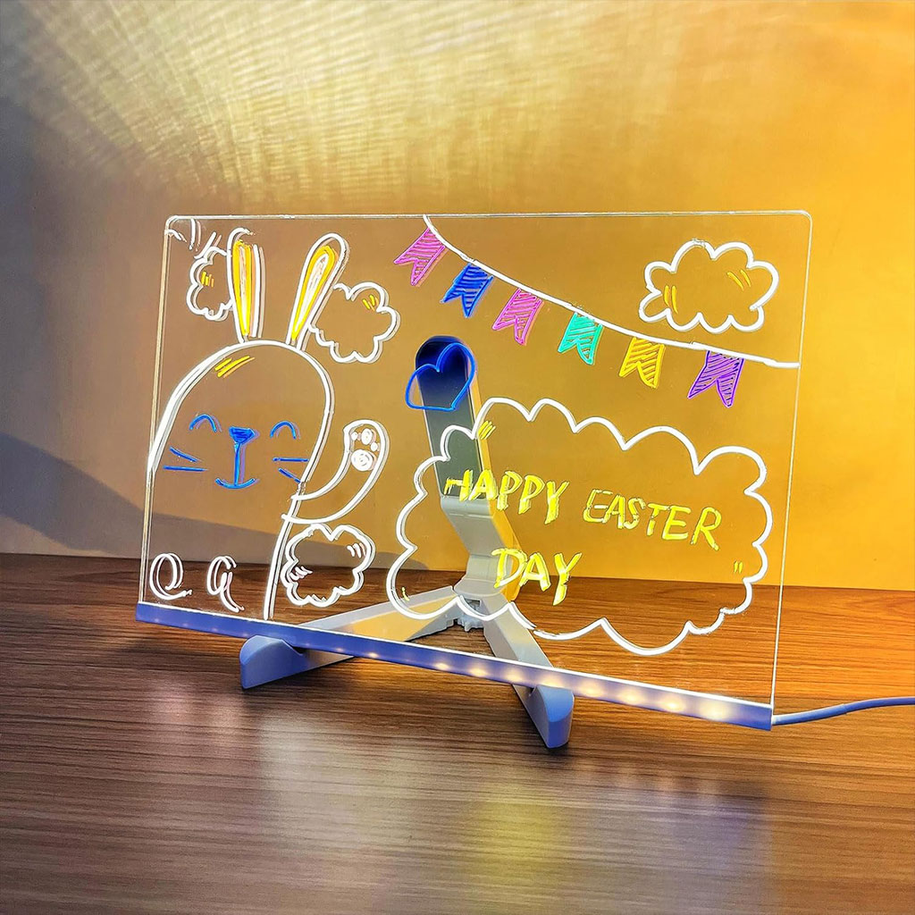 لوحة مذكرات LED مضيئة مع قلم 7 ألوان وحامل