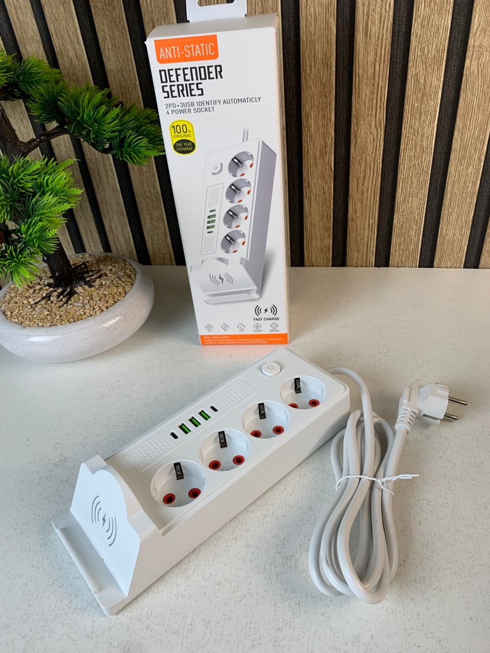 4-Socket Power Strip 2500W with USB, Type-C and Wireless Charger