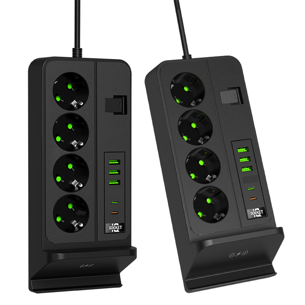 4-Socket Power Strip 2500W with USB, Type-C and Wireless Charger