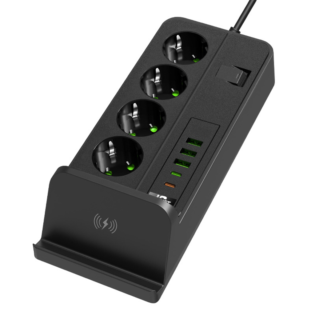4-Socket Power Strip 2500W with USB, Type-C and Wireless Charger