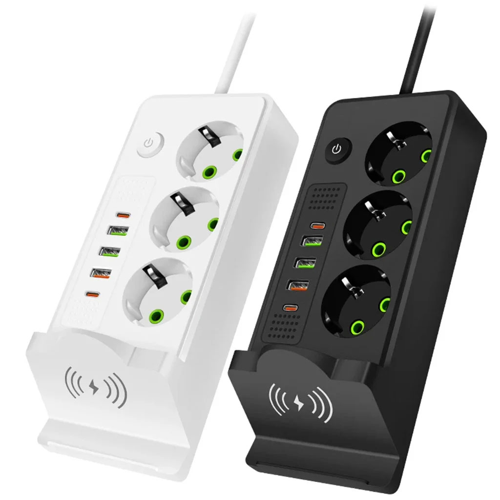 3-Socket Power Strip 2500W with USB, Type-C and Wireless Charging