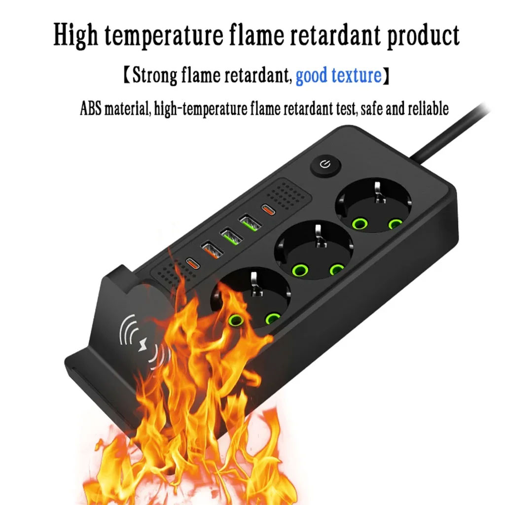 3-Socket Power Strip 2500W with USB, Type-C and Wireless Charging