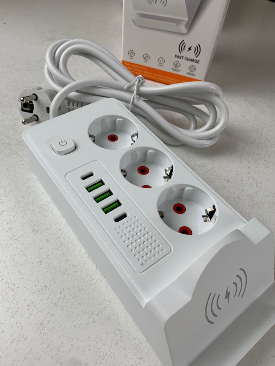 3-Socket Power Strip 2500W with USB, Type-C and Wireless Charging