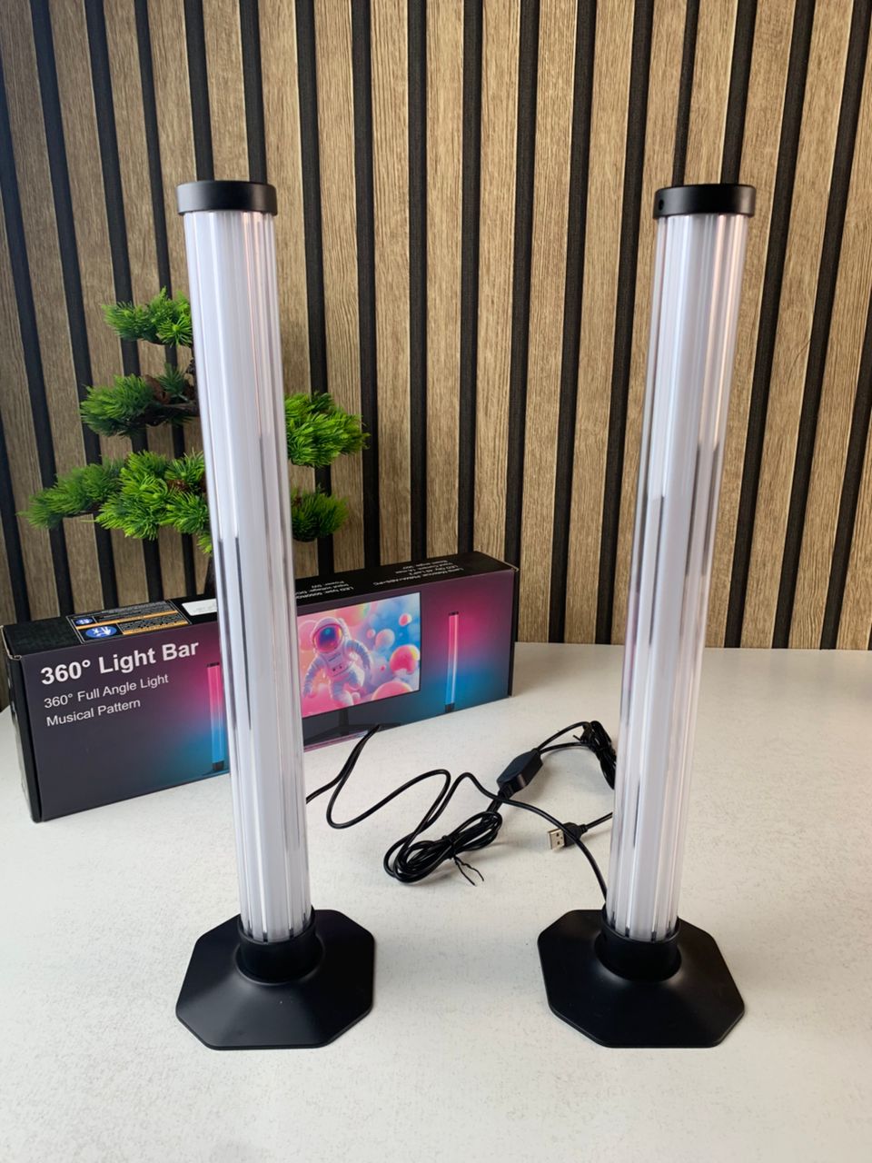 مصباح إضاءة محيطية ذكي LED RGB، قطعتان، 360 درجة، مع مزامنة الموسيقى