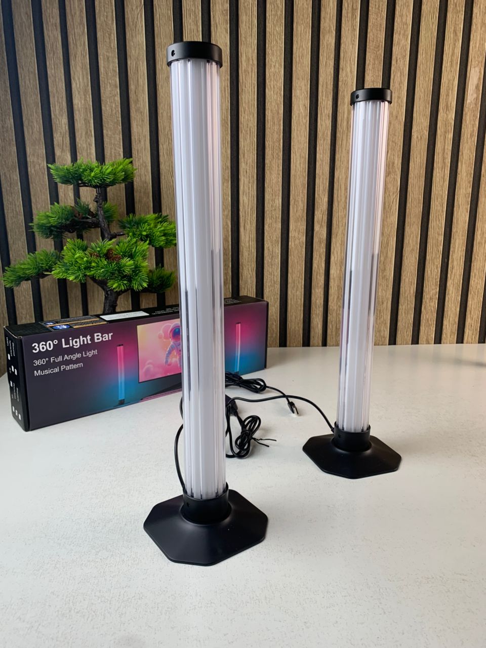 مصباح إضاءة محيطية ذكي LED RGB، قطعتان، 360 درجة، مع مزامنة الموسيقى