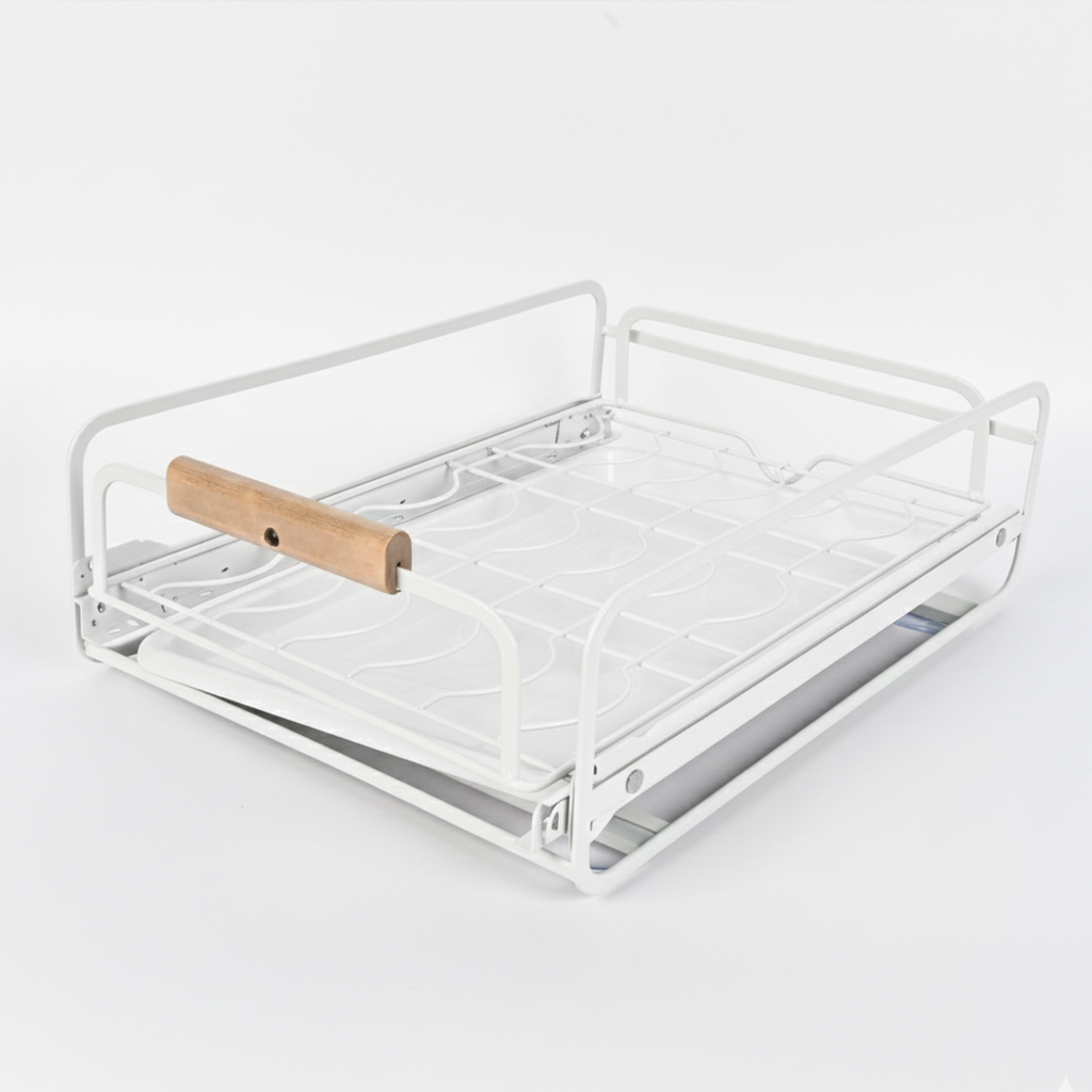 Kitchen dish rack with wooden handles