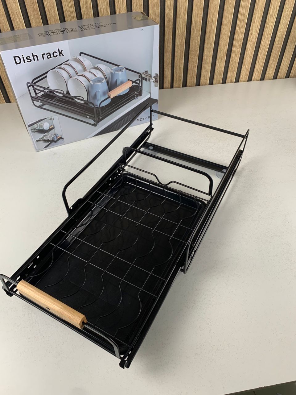 Kitchen dish rack with wooden handles