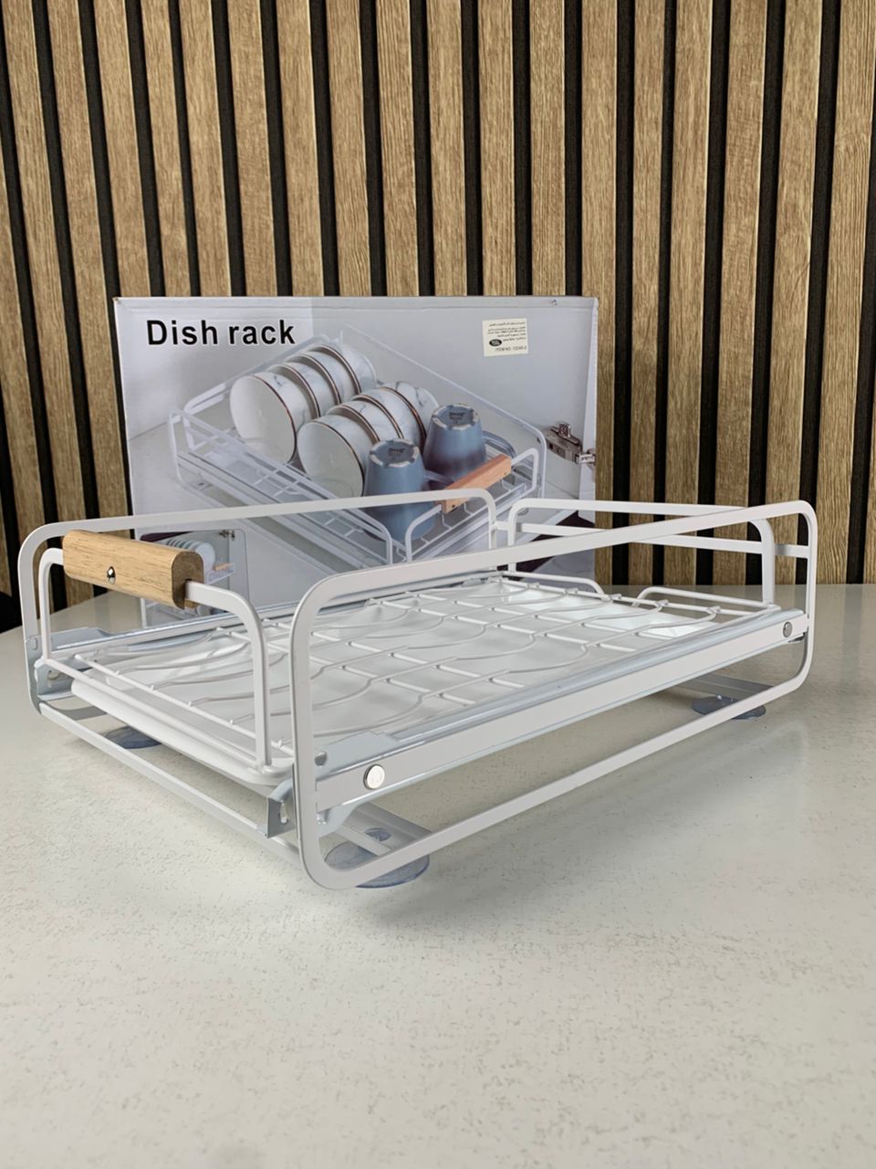 Kitchen dish rack with wooden handles