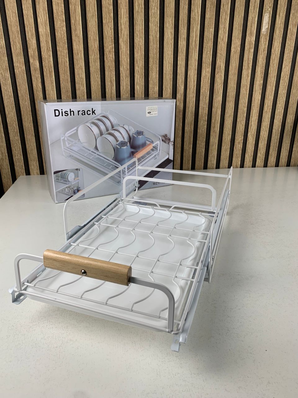 Kitchen dish rack with wooden handles