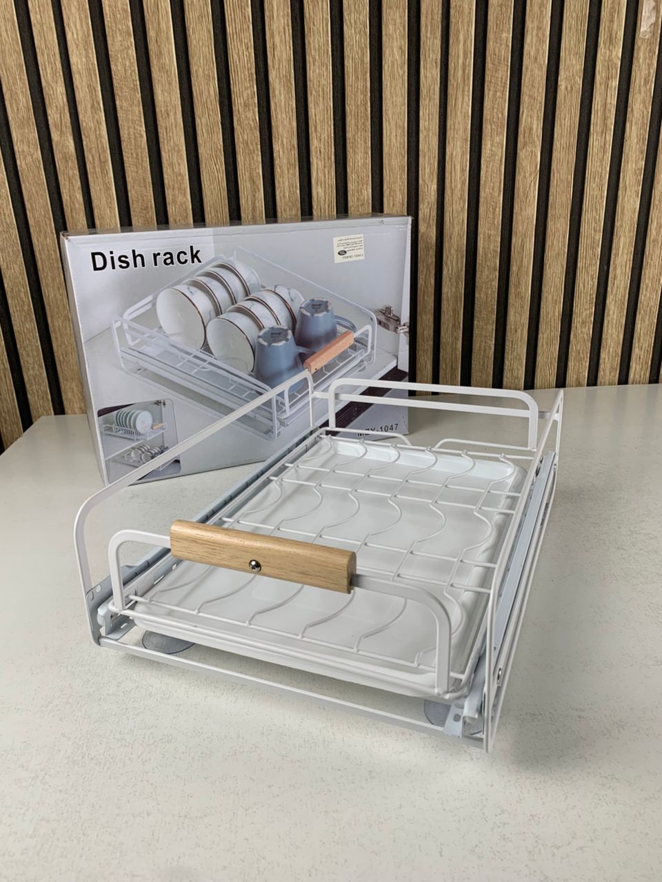 Kitchen dish rack with wooden handles