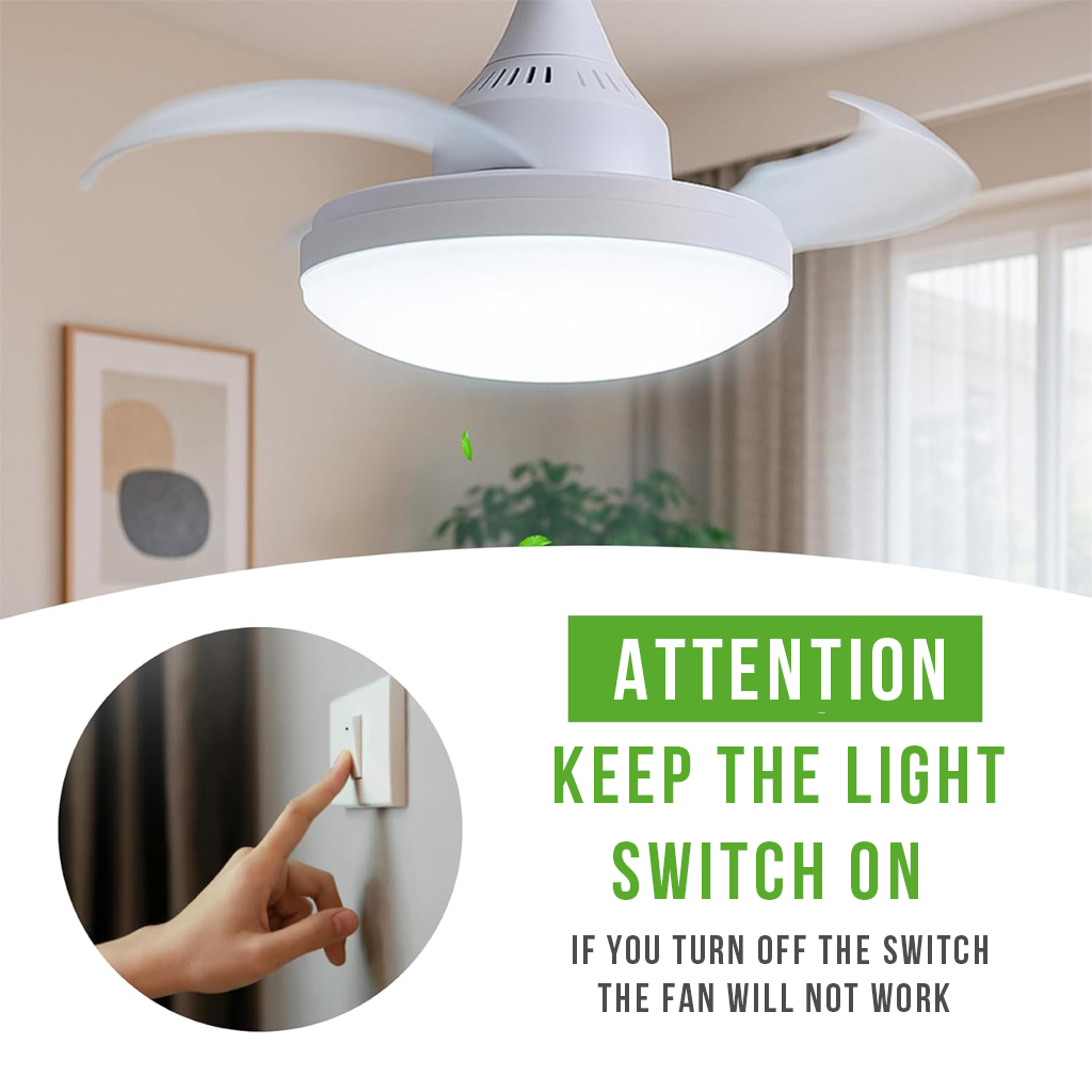 Ventilateur de plafond rétractable avec éclairage réglable et télécommande
