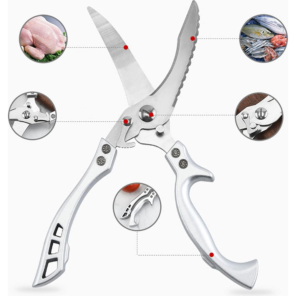 Stainless steel kitchen scissors with aluminum handle