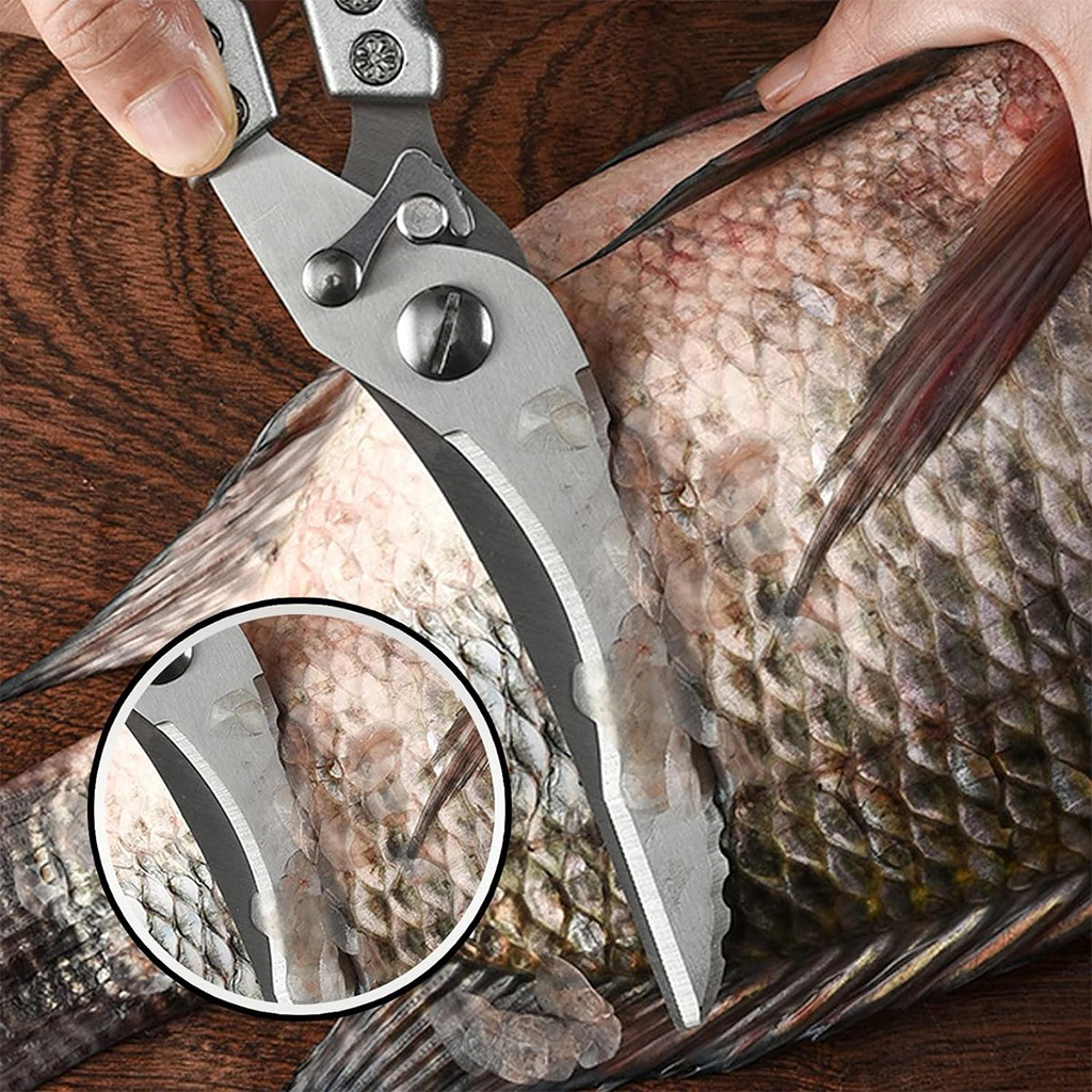 Stainless steel kitchen scissors with aluminum handle