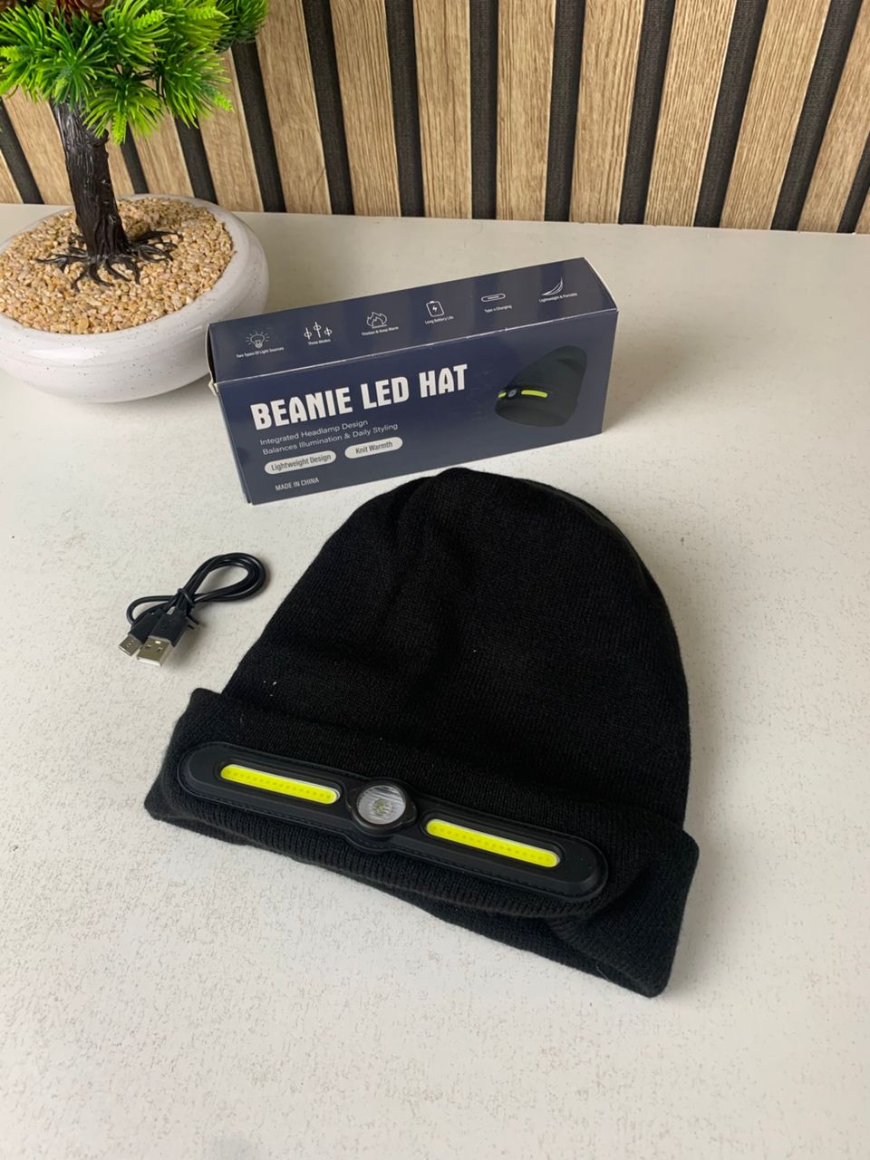 Winter Beanie with COB Headlight for Camping and Hiking