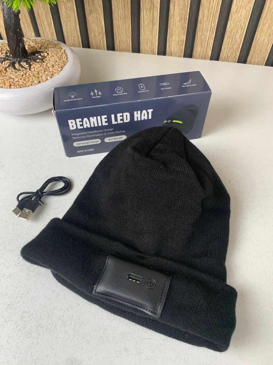 Winter Beanie with COB Headlight for Camping and Hiking