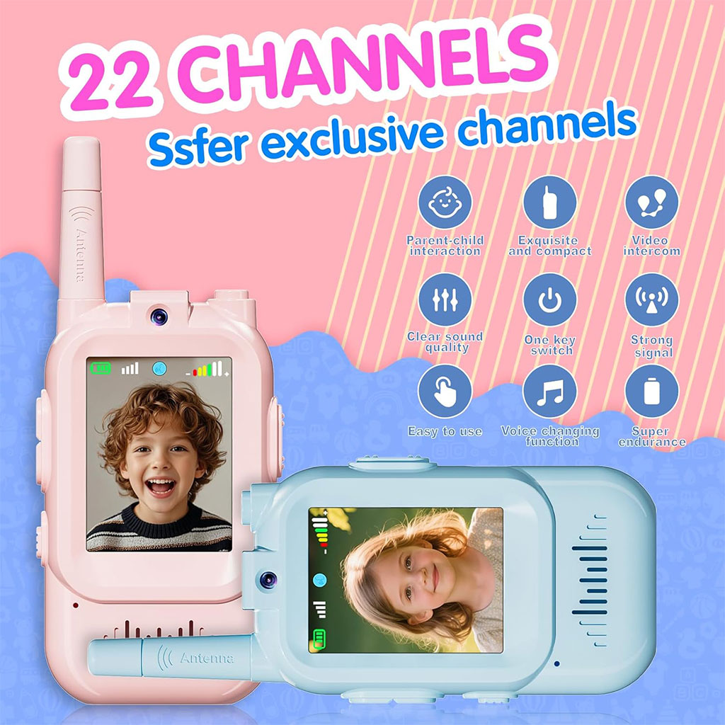 2-Pack kids walkie-talkies with rechargeable HD video camera