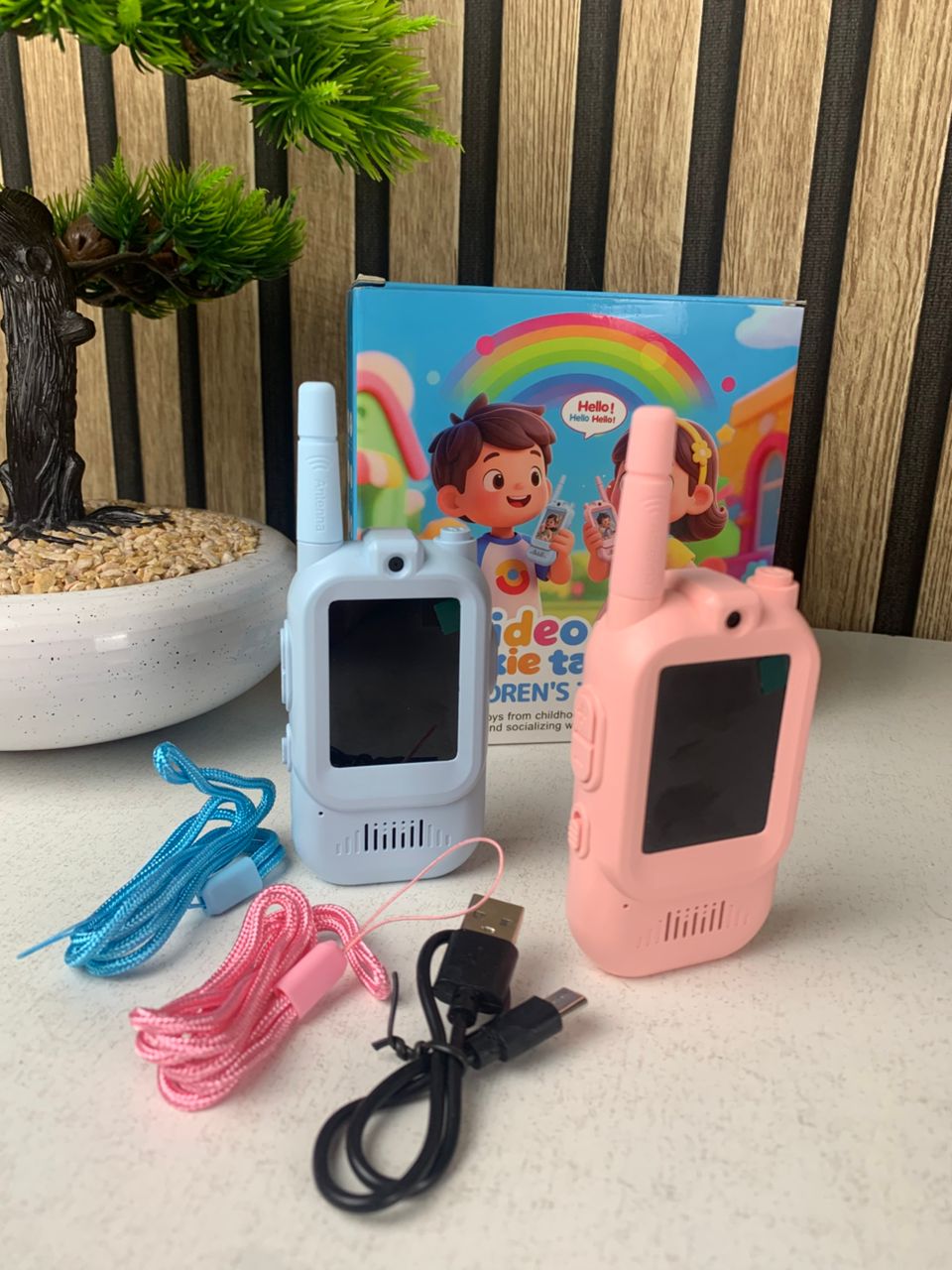 2-Pack kids walkie-talkies with rechargeable HD video camera