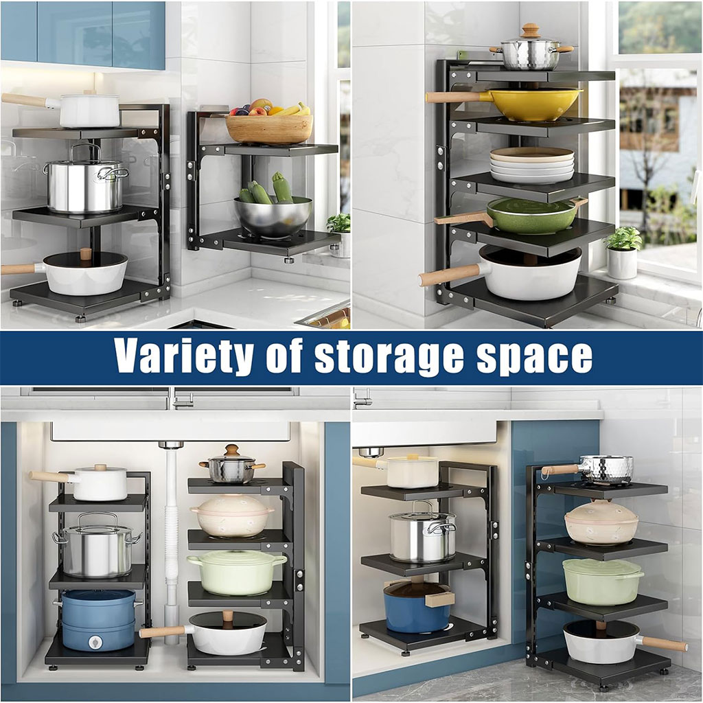 Adjustable 7-tier under-cabinet pot organizer