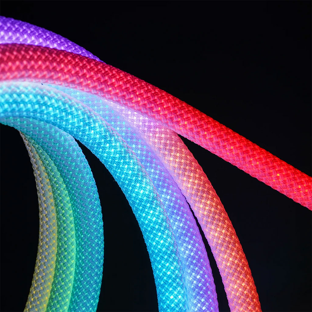 شريط إضاءة نيون LED دائري 360 درجة RGB مرن بنمط شبكي