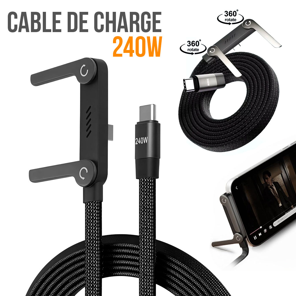 240W Fast Charging Cable with Built-in Stand