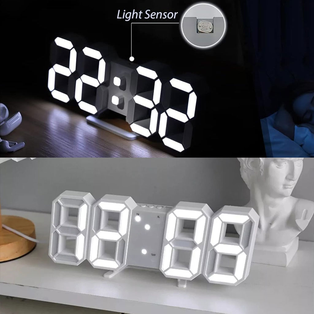 ساعة حائط رقمية LED ثلاثية الأبعاد GH0720L بيضاء