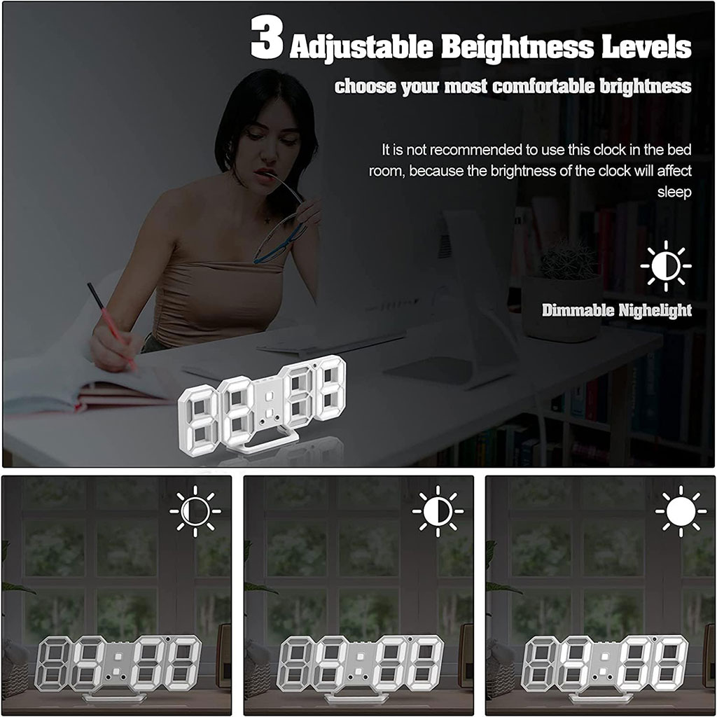ساعة حائط رقمية LED ثلاثية الأبعاد GH0720L بيضاء