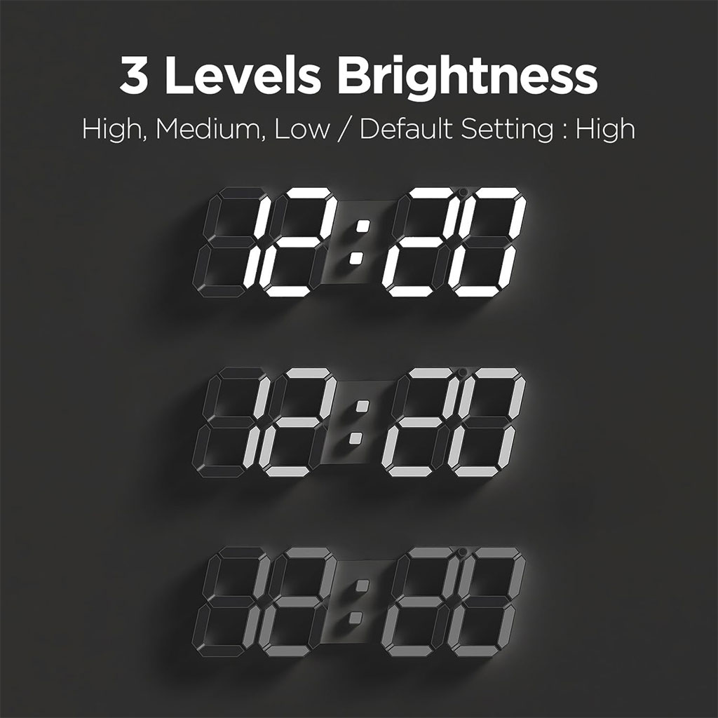 ساعة حائط رقمية LED ثلاثية الأبعاد GH0720L بيضاء