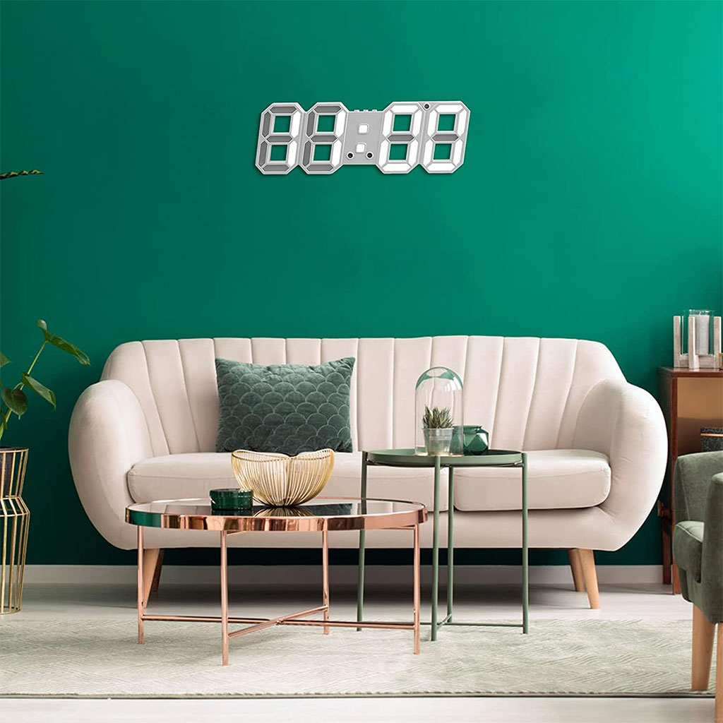 ساعة حائط رقمية LED ثلاثية الأبعاد GH0720L بيضاء