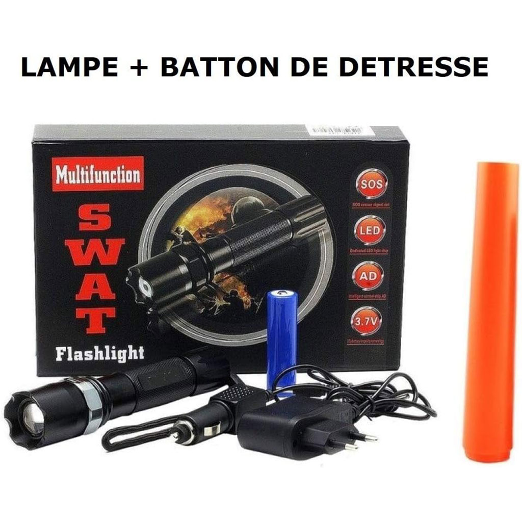 SWAT LED flashlight, multifunctional with zoom and 3 light modes