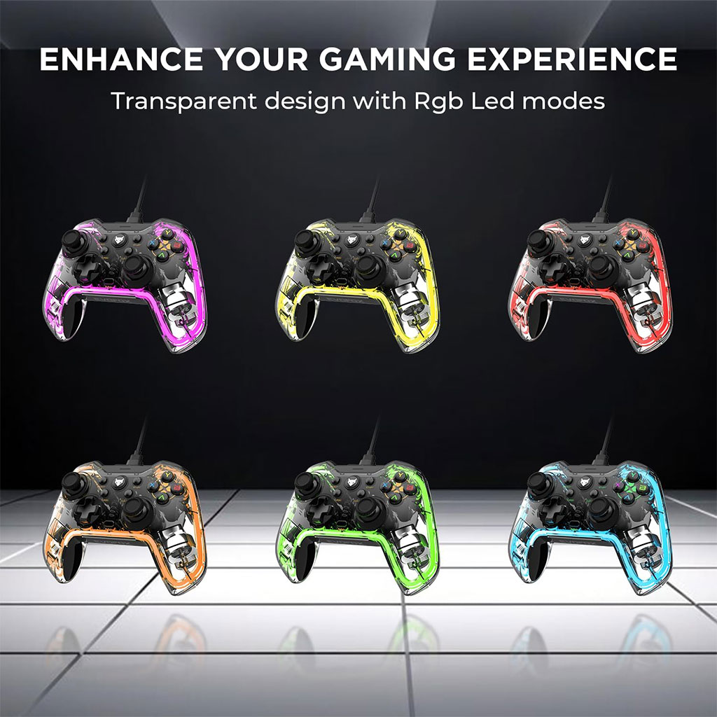 Wired Gaming Controller with Neon RGB Lighting PG-003