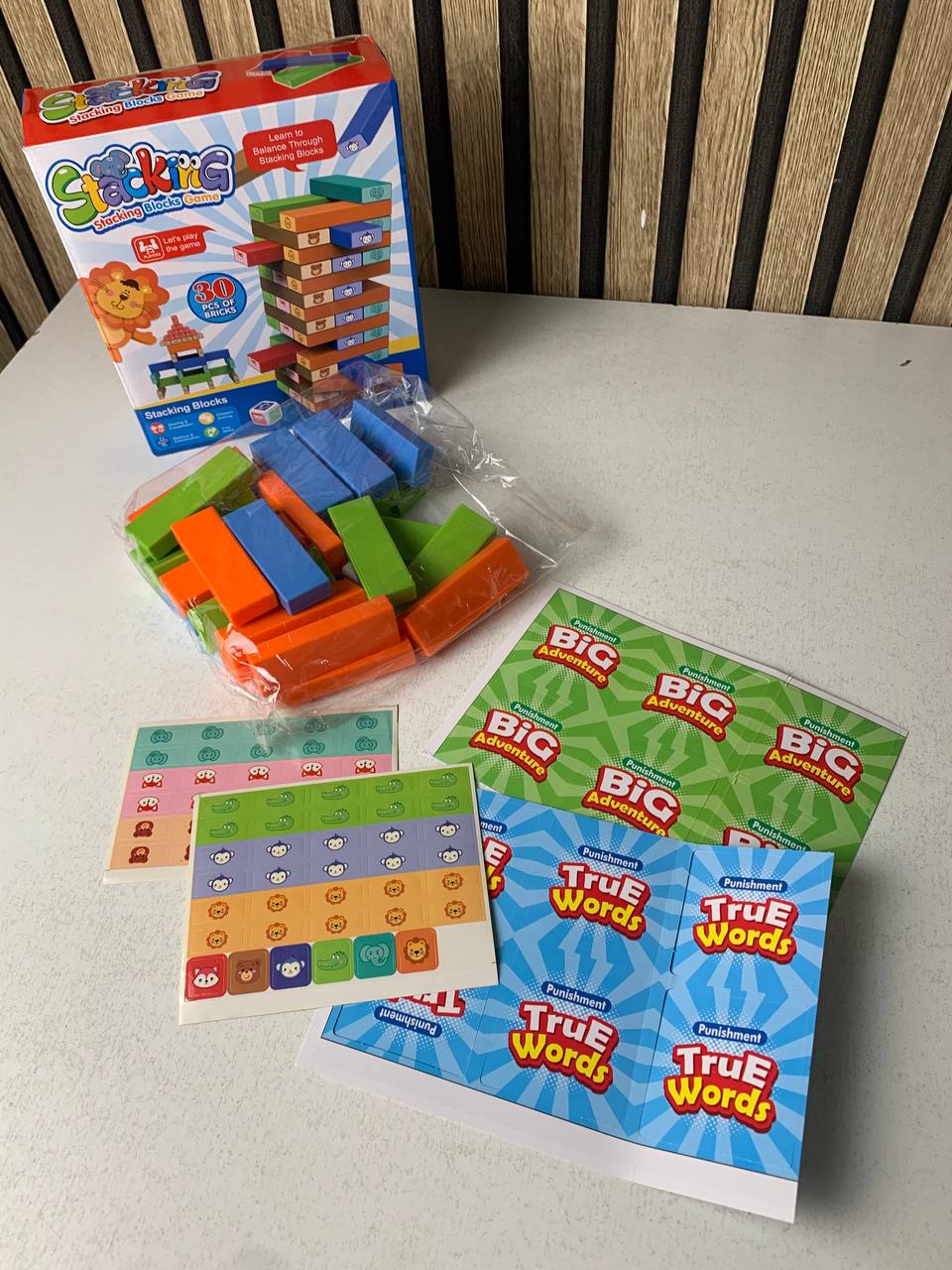 Colorful toppling building blocks set, 30 pieces