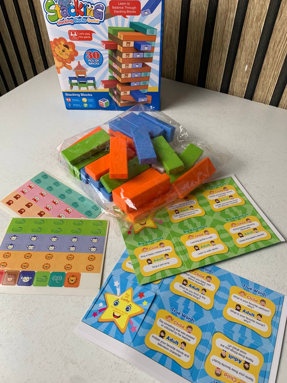 Colorful toppling building blocks set, 30 pieces