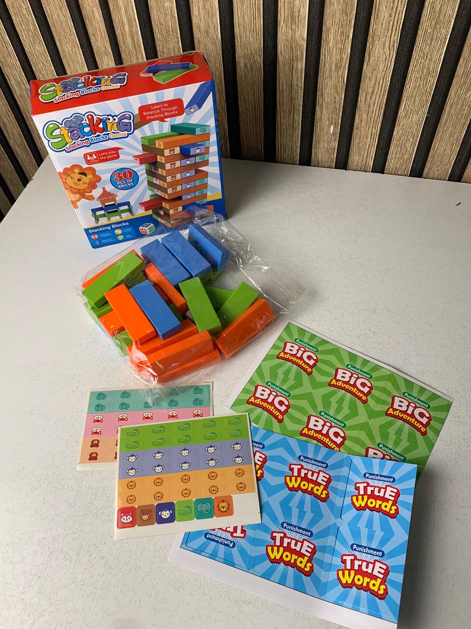 Colorful toppling building blocks set, 30 pieces