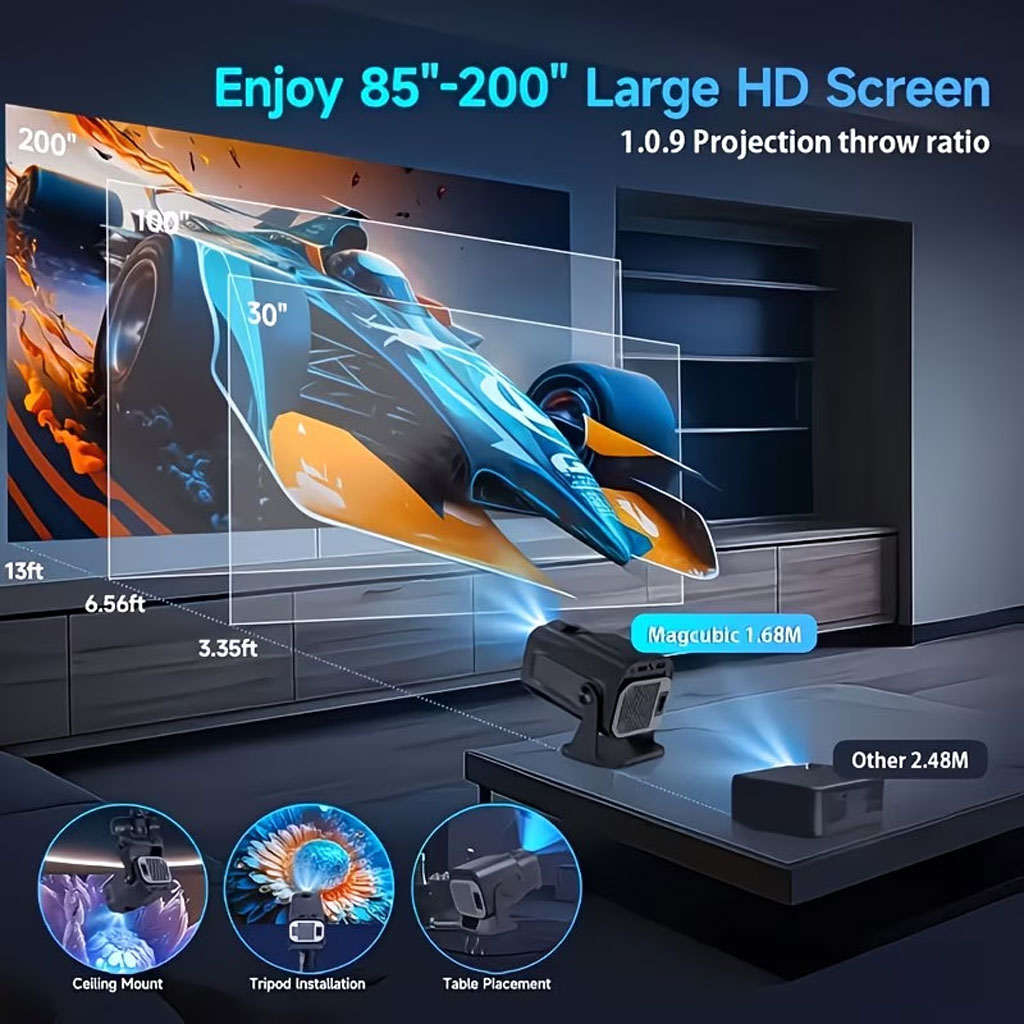 جهاز عرض محمول HY320، دقة Full HD، أندرويد 11، واي فاي 6، بلوتوث 5.0