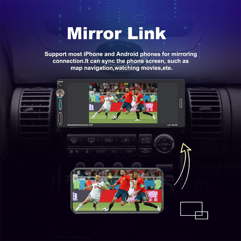 1 DIN Car Radio 6.9-inch Touchscreen with Apple CarPlay and Android Auto