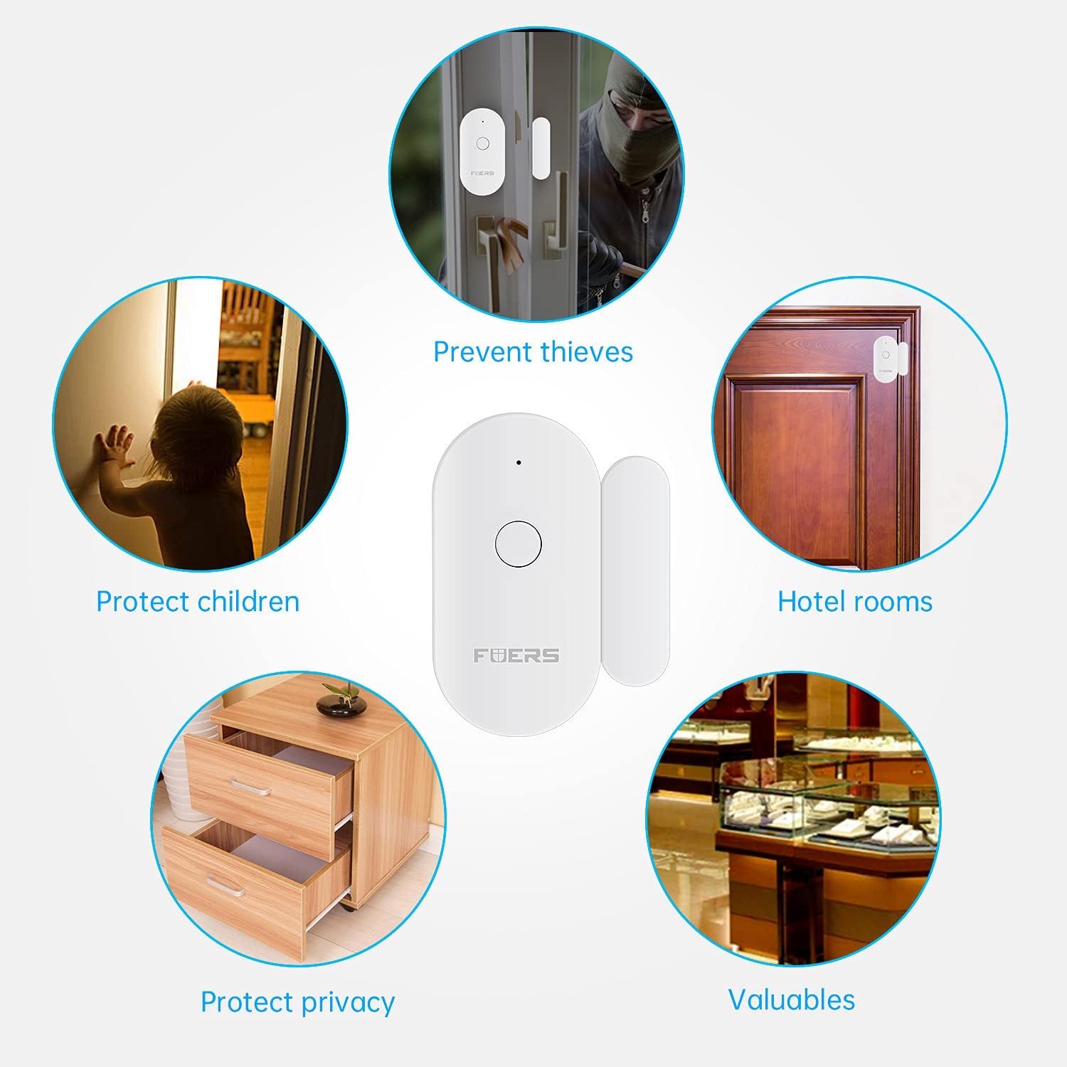 Détecteur d'ouverture magnétique WiFi pour portes et fenêtres avec alarme