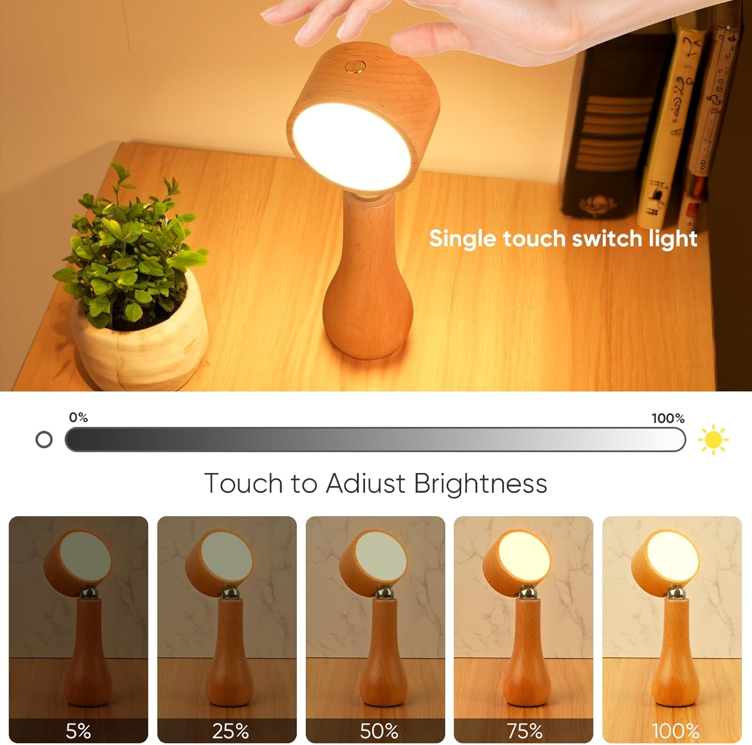 Lampe LED portable en bois rechargeable tactile 4000K