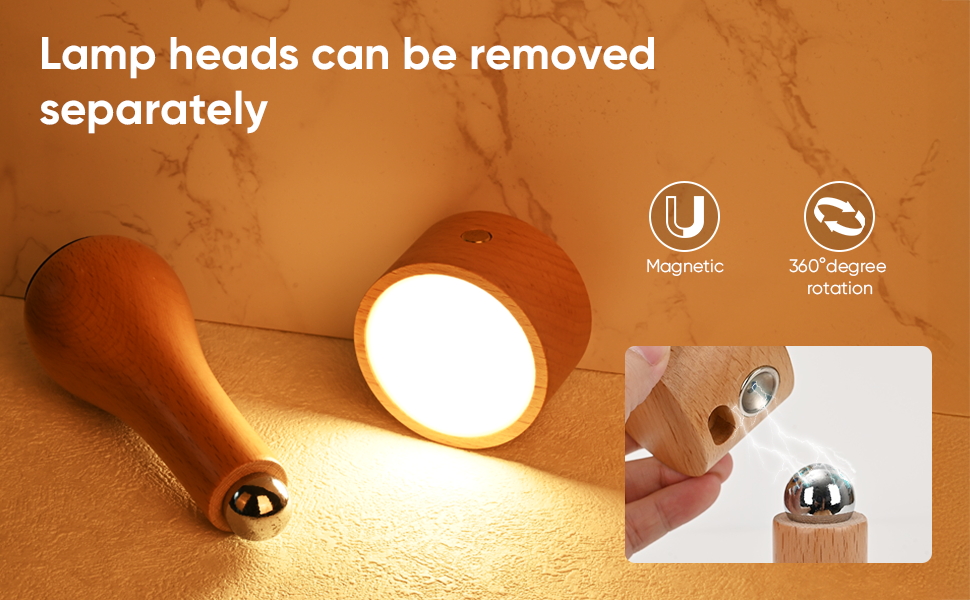 Lampe LED portable en bois rechargeable tactile 4000K