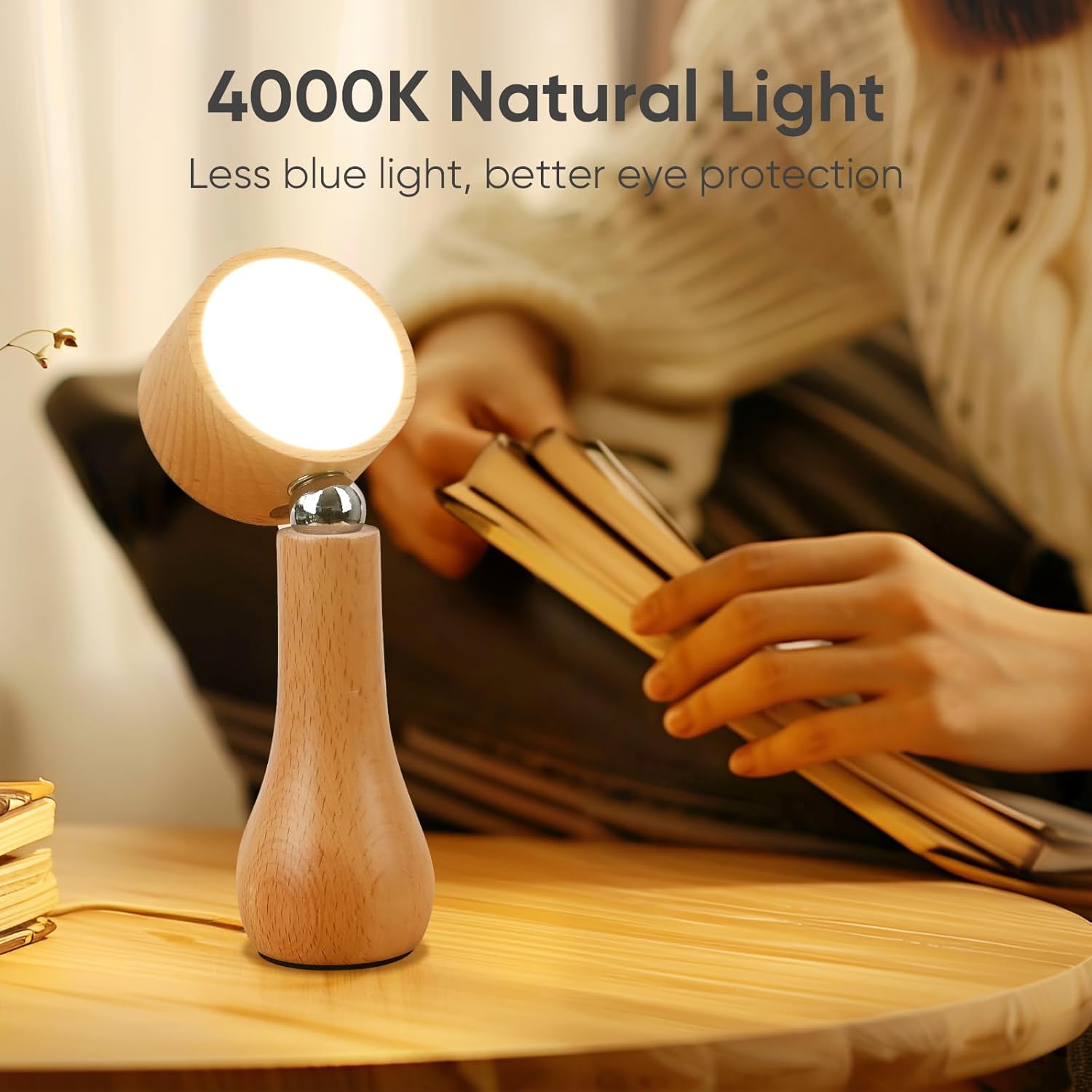 Lampe LED portable en bois rechargeable tactile 4000K