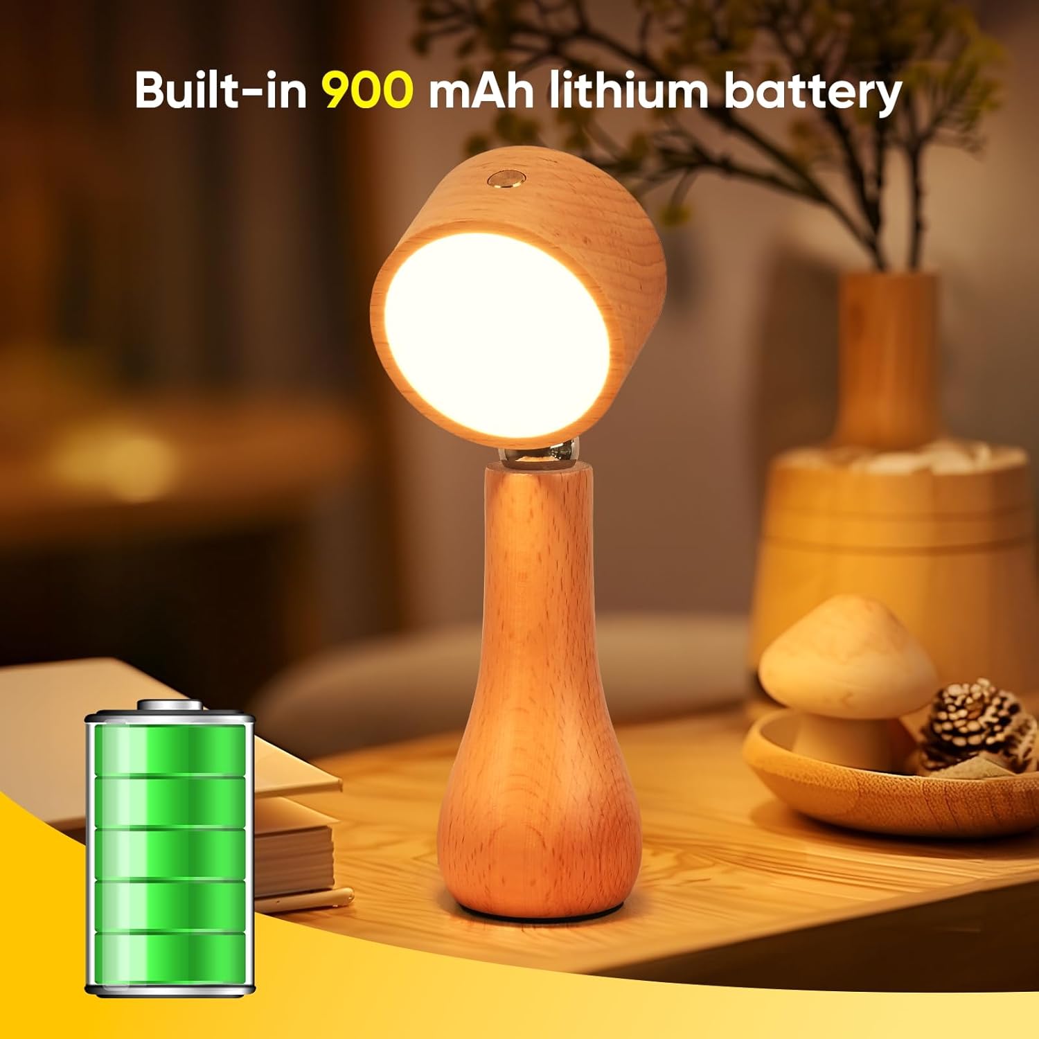 Lampe LED portable en bois rechargeable tactile 4000K