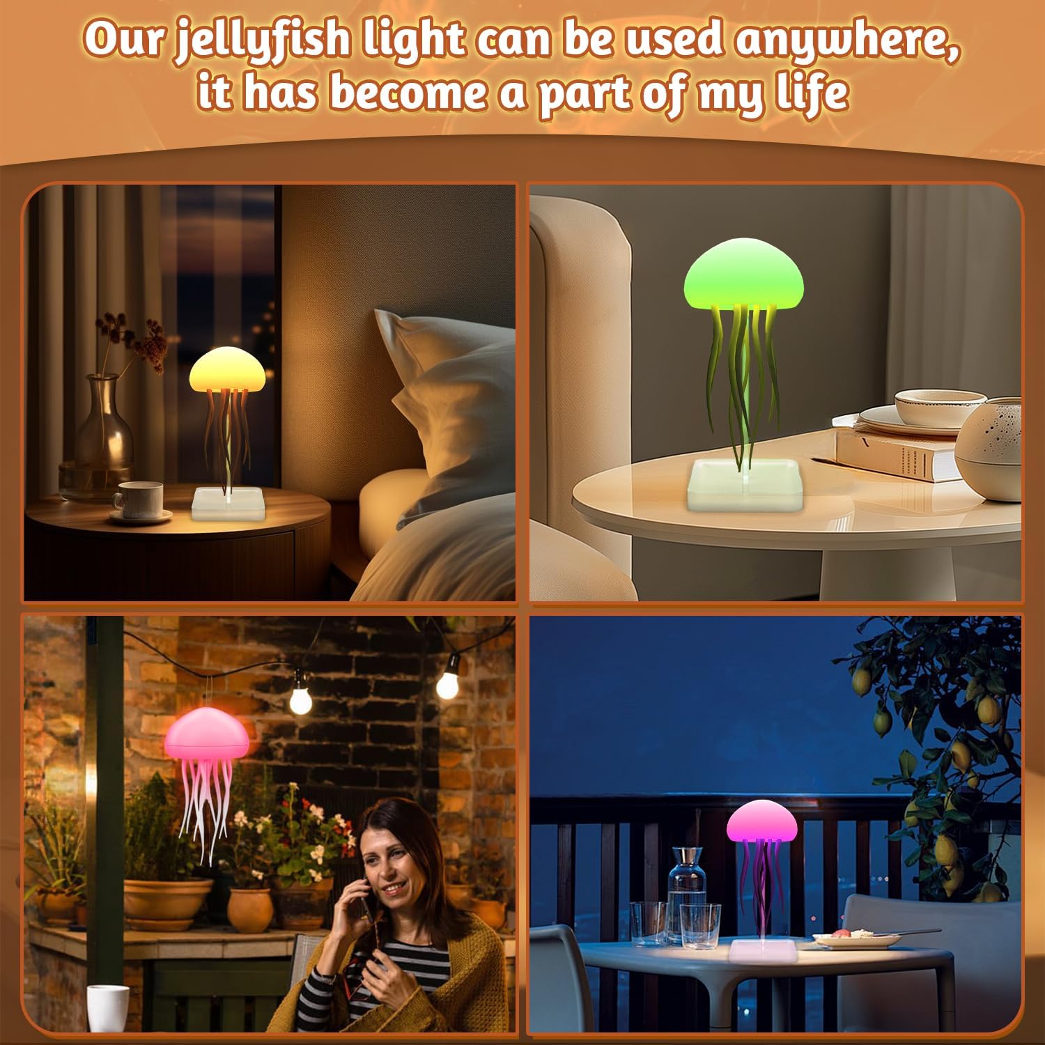Jellyfish bedside lamp with RGB gradient and animated tentacles