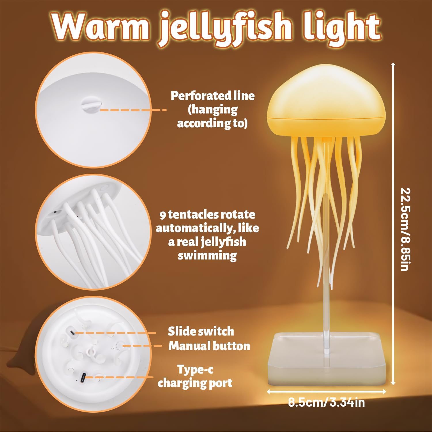 Jellyfish bedside lamp with RGB gradient and animated tentacles